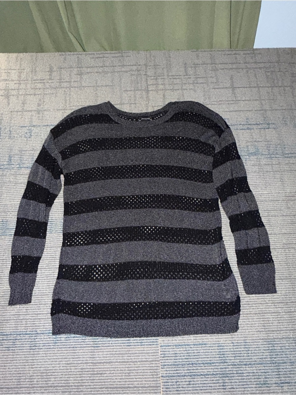 Open-Knit Striped Sweater Top - Gray & Black